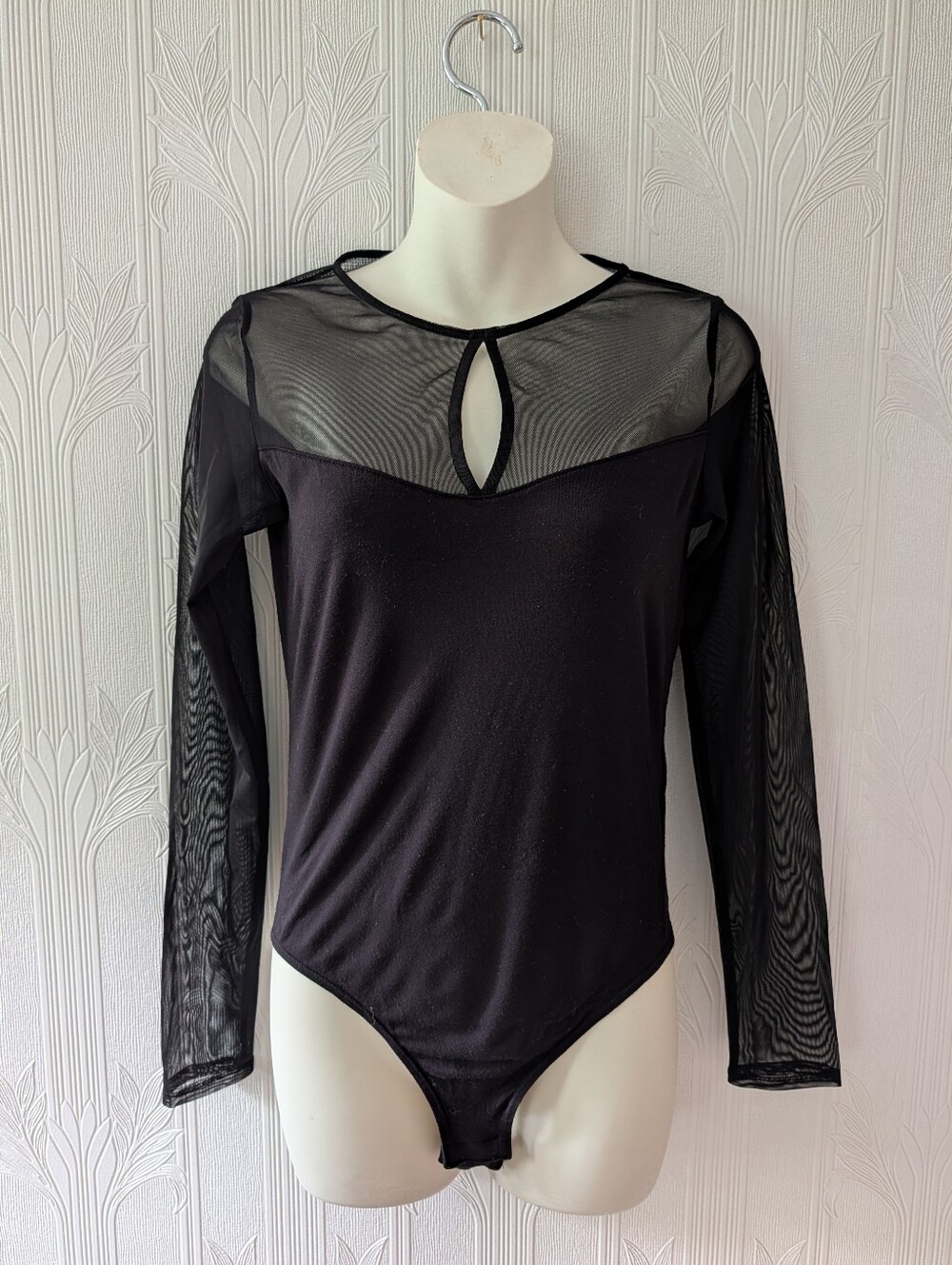 H&M Black Sheer Yoke Long-Sleeve Bodysuit